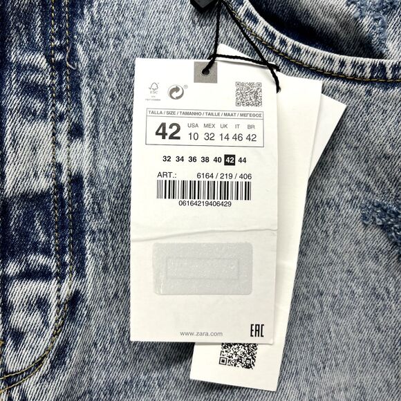 Zara Jeans Womens 10 High Rise Wide Leg Button Fly Raw Hem Light Wash Denim Flaw - Picture 10 of 16